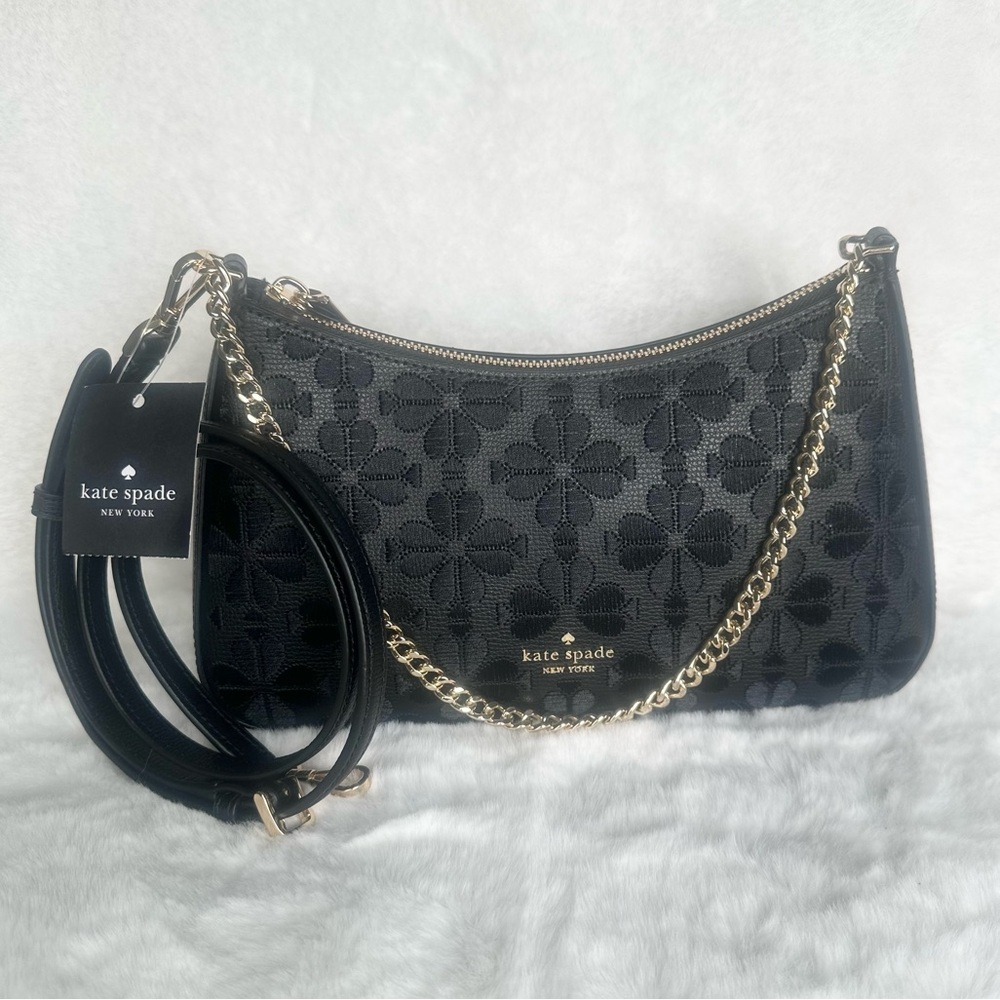 Kate Spade Black Floral Embroidered Flower Handbag/Crossbody